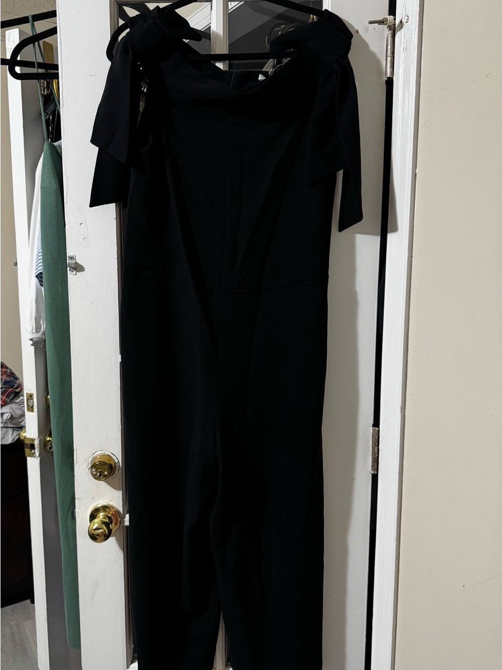 Tibi Black Off-Shoulder Tie-Shoulder Jumpsuit